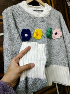 Floral Applique Knit Sweater