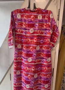 Red Purple Printed Floral Kurta