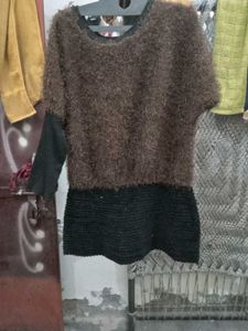 Brown Fuzzy Layered Dress