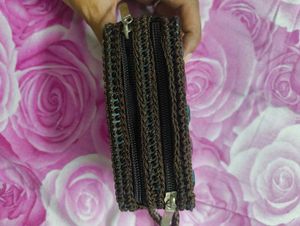 Brown Two Zipped Pouch (Handmade)