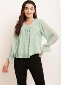 Mint Green Tie-Front Peplum Blouse