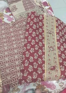 Maroon Block Print Dress Material