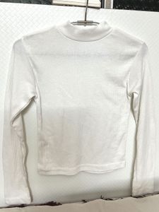 White Ribbed Turtle Neck Top