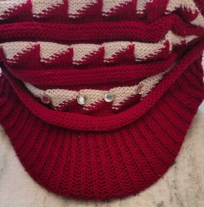 Red &amp; White Knit Visor Beanie
