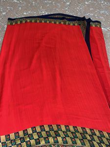 Red &amp; blue print saree with blouse