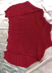 Jealous 21 Red Sweater Top With Patterns On Sleave