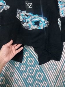 Stylish Black Embellished crop top/ Sweater