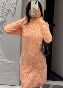 Orange Patterned Bodycon Dress