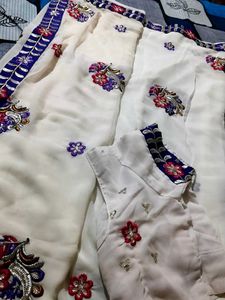White Embroidery Saree