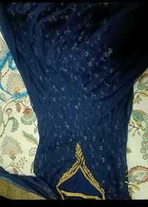 Elegant Blue Ethnic Gown with Gold Embroidery