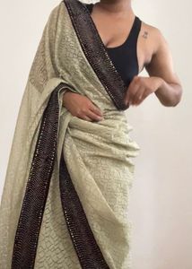 Sage Green Glitter Sequins Saree