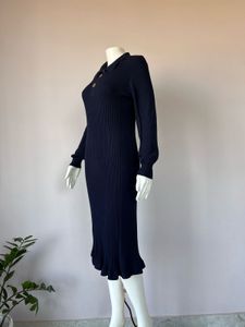 Navy Blue Ribbed Premium Dress