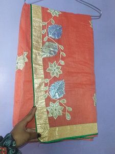 Orange Embroidered Saree