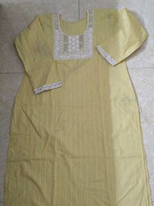 Yellow Kurta Work On Yoke