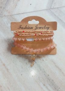 Peach Beaded Bracelet Set
