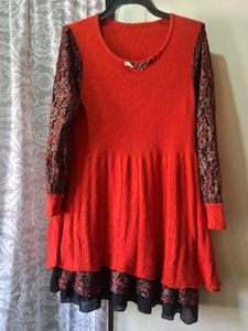 red Knit winter dress for girls