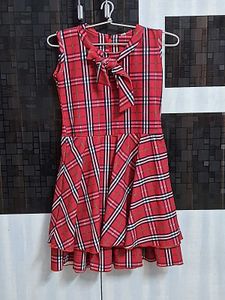 Girls Red Plaid Dress with Bow