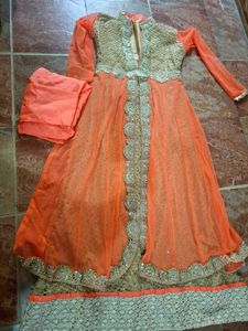 Orange &amp; Gold Embellished Anarkali