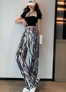 White Abstract Print Relaxed Trouser Women