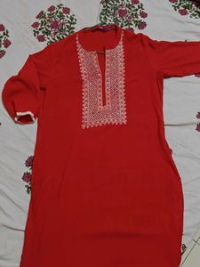 Libas Women Red Yoke Pattern Kurta