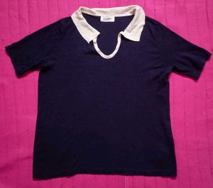 Navy V-Neck Knit Top