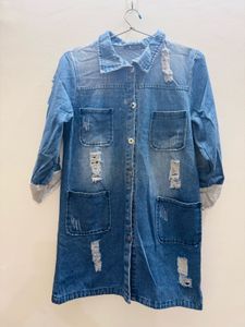 Distressed Denim Duster Jacket