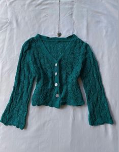 Crochet Knit Cardigan Green