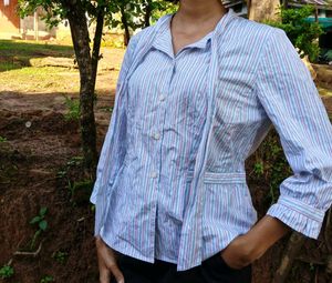 Striped Tie-Neck Blouse