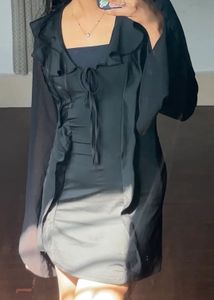 Black Ruffled Chiffon Mini Dress