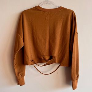 Brown Distressed Crop Top