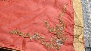 Women Peach Hand Embroidery Chanderi Silk Kurta