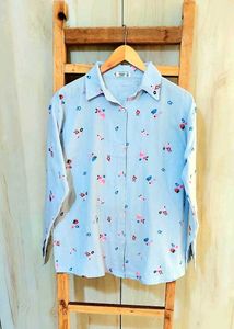 Light Blue Printed Cotton Shirt Size-42