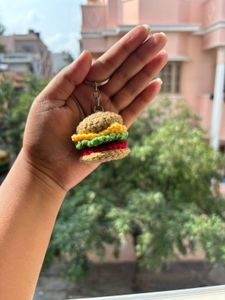 crochet burger keychain