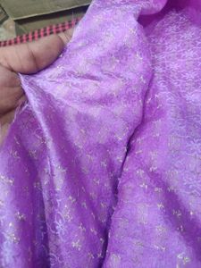 Purple Silk Fabric With Golden Jari Work