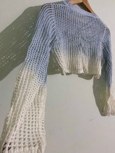 blue/White Cropped Sweater