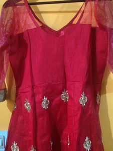 Red &amp; Gold Embroidered Anarkali Dress