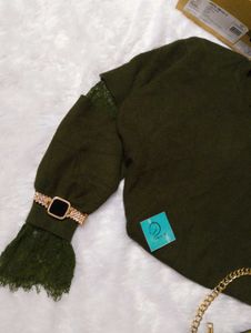 🎀Olive Green Lace Sleeve Top🎀