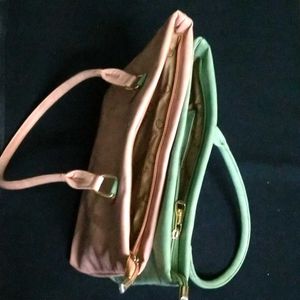 Leatherite Dual Color Bag _ Rosemary Pista Green