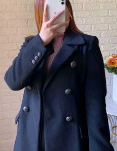 Black Double Breasted Long Coat