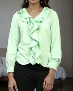 Shein Full Cuffed Sleeves Ruffle Seam Textured Top