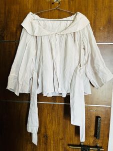 White Flared Kediya Style Baby Collar Shirt