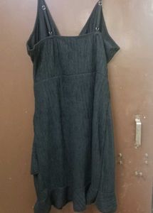 Gray Crinkle Wrap Tank Dress