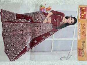 Maroon Saree Pure Cotton With Blouse And Peticoat