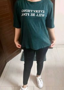 Women Green Graphic Print Cotton Mix Casual Tshirt