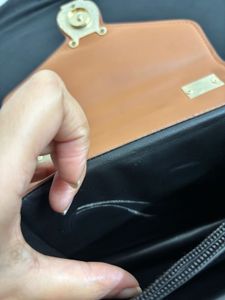 Tan Brown Slingbag With Hand Held