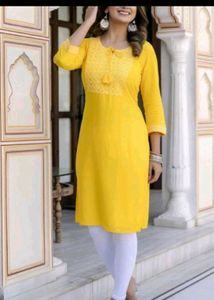 Yellow Embroidered Kurti Set