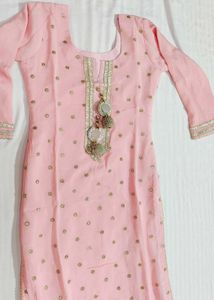 Women Pink Festive Zardozi Mirror Work Skirt Suit