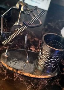 Iron Musician Playing Bass Guitar Pen Stand Showpi