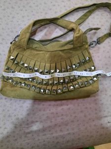 Olive Green Studded Fringe Bag