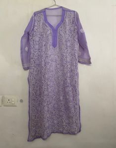 Lavender Embroidered Pure Chickenkari Kurta